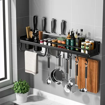 Küche Lagerung Regal Wand-montiert Spice Rack Aluminium Punch-freies Löffel Messer Lagerung Regale