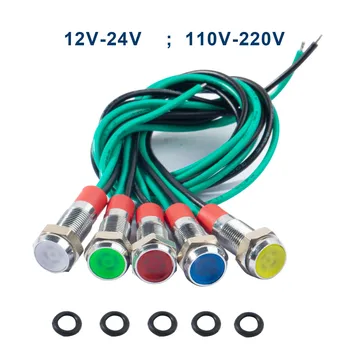 6 mm LED-Metallanzeigeleuchte, wasserdichte Signallampe, 12 V-24 V, 110 V-220 V, Weiß, Rot, Blau (5 Stück)
