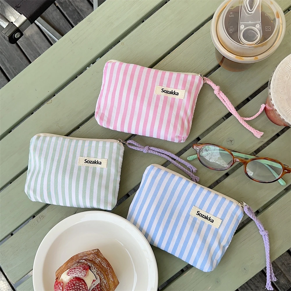 Niedliche kleine Kosmetiktasche, Mini-Canvas, gestreift – Bild 2