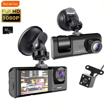 Dashcam mit IR-Nachtsicht-Loop-Aufzeichnung und 2 Zoll IPS-Bildschirm 1080P 3-Kamera, DVR-Recorder