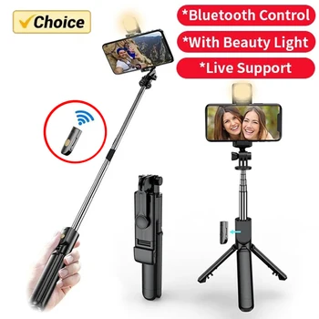 Selfie-Stick Kabelloses Stativ mit Licht Bluetooth-Fernbedienung Ausziehbares Stativ für iPhone Mobiltelefon
