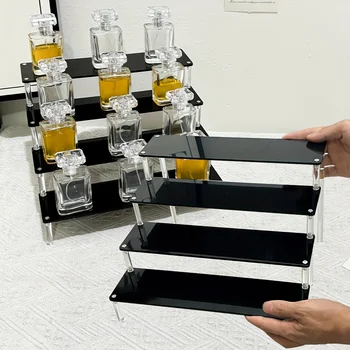 Multifunktionales Parfüm-Stufen-Präsentationsständer - schwarz/transparenter Acryl-Desktop-Organizer