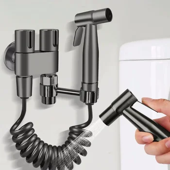 304 Edelstahl Toiletten-Sprühpistole Handgehaltener Toiletten-Bidet-Sprüher Bidet Doppelauslass