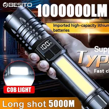 Tragbare wiederaufladbare Hochleistungs-LED-Taschenlampen mit Display, Zoom, taktische Taschenlampe