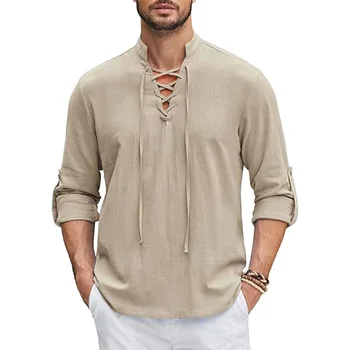 Herren Renaissance Hemd Pirat Mittelalter Wikinger Top Baumwolle Leinen Hemden Herren Langarm Halloween Kostüm