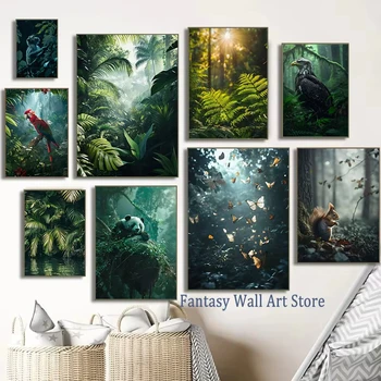 Natürliche Landschaft Regenwald Wald Blick Wand Dekor Natürliche Wilde Tiere Kunstdruck Hause Zimmer Regenwald