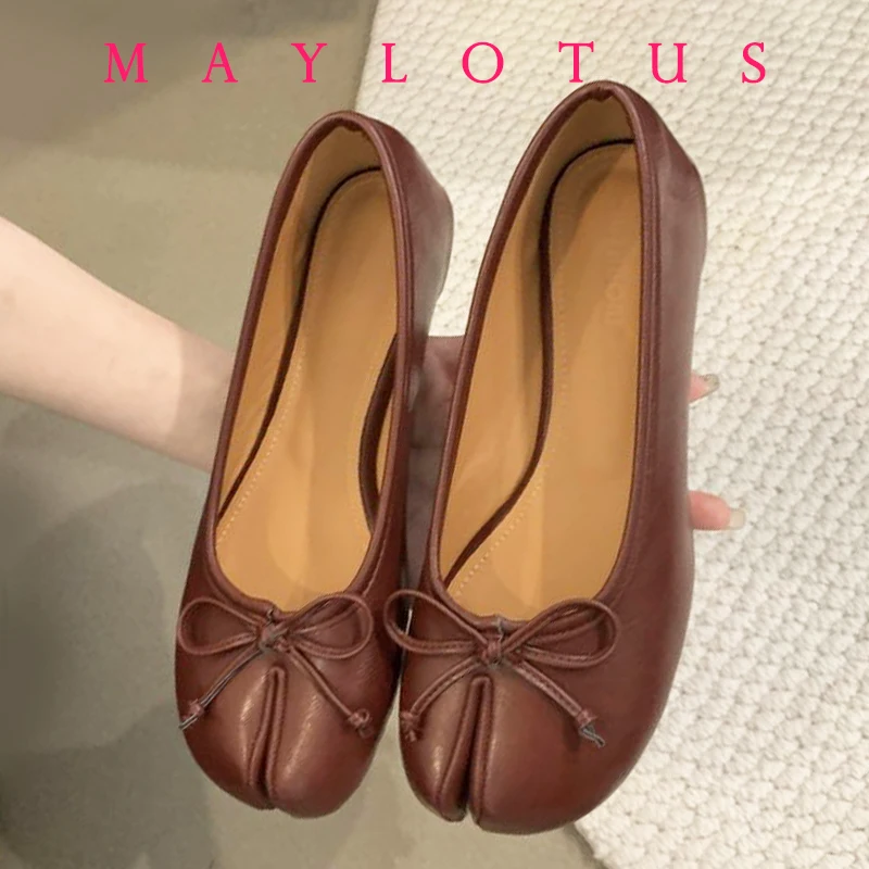 Frühling Frauen Flache Split Toe Schuhe mit Schleife Weiche – Bild 4