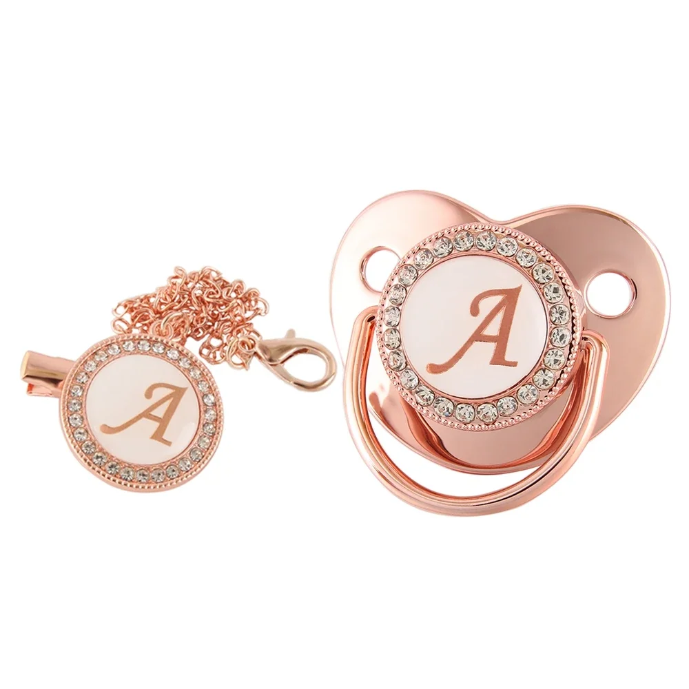 26 Buchstaben Baby Schnullerclip Roségold Bling