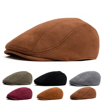 Wildleder Herbst Winter Baskenmütze Mode Vintage Männer Frauen Hut Newsboy Casual Flache Schirmmütze Berets