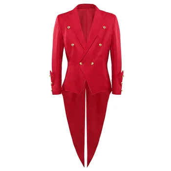 Mittelalterlicher Kostümmantel für Herren, bunter Palast-Frack, Punk-Stil, Halloween, Bühnenaufführung, rote