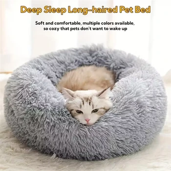 Weiches Haustier-Katzenbett, Plüsch, warm, Kunstfell, Hund, ruhiges Bett, Donut, rundes Bett, bequemes