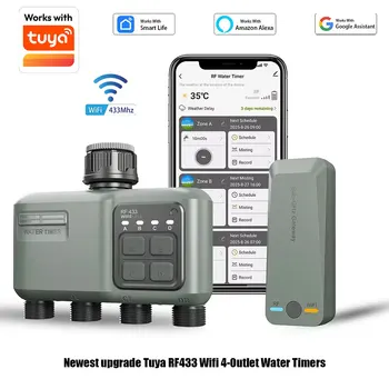 WLAN RF433 Smart Garten-Bewässerungstimer mit 4 Ausgängen, Regenverzögerung, Filter, programmierbarer