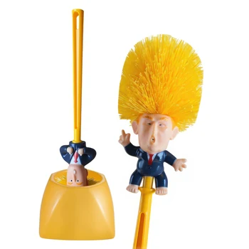 Lustige gelbe Haar-Cartoon-Toilettenbürste mit Halter | Kreativer Badezimmerreiniger | Einzigartiges