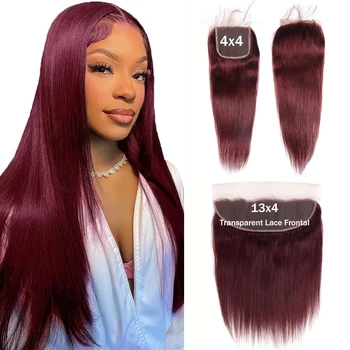 99J 13x6 Lace Frontal Only 4x4 Straight Lace Closure Transparente Schweizer Spitze 100 % Echthaar vorgezupft