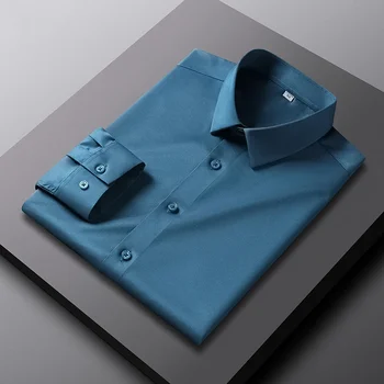 Lässiges und modisches, langärmliges, einfarbiges Hemd für Herren, bügelfrei und knitterfrei, Business-Top