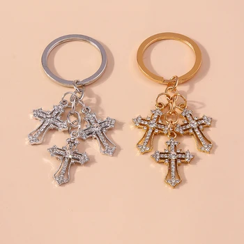 Luxus Strass Kristall Kreuz Schlüssel bund religiösen Schlüssel ring Anhänger für Schlüssel halter Frauen