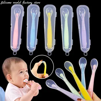 Silikon Welt Baby Ergänzende Lebensmittel Silikon Löffel Training Löffel Weichen Löffel Kinder Fütterung
