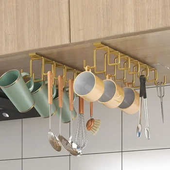 Punch-freies Zweireihige Haken Küche Schrank Unter Regal Becher Tasse Aufhänger Haken Eisen Hängen Rack Halter