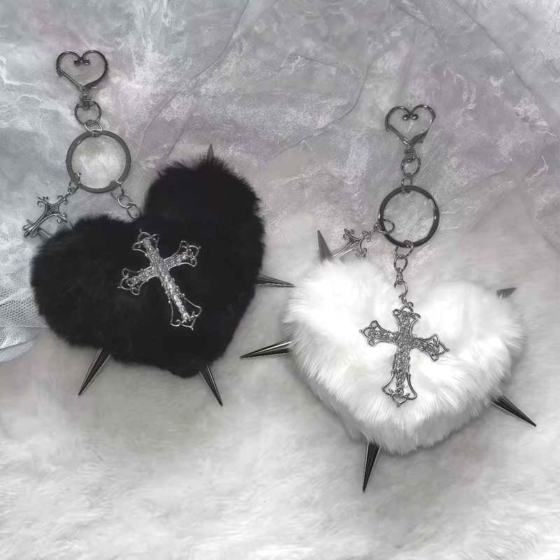 Punk Schmuck Leopardenmuster Nieten Kreuz Schlüsselanhänger