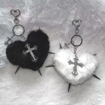 Punk Schmuck Leopardenmuster Nieten Kreuz Schlüsselanhänger Punk Cool Grunge Rock Herz Tasche