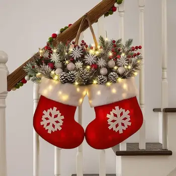 Weihnachtskranz für den Innenbereich, dekorativer Kranz mit LED-Leuchten, Wanddekoration mit Tannenzapfen