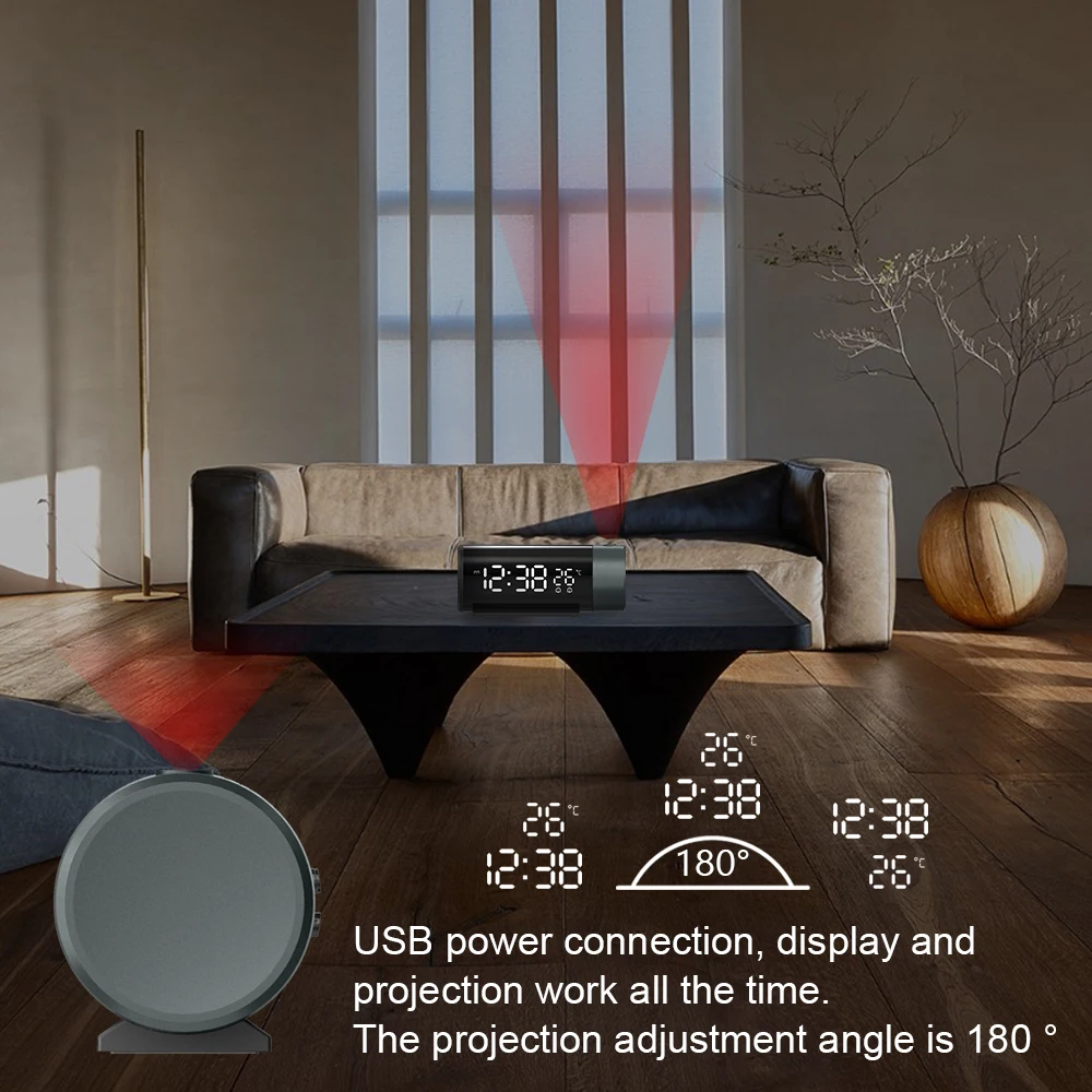 Projektionswecker Digitaluhr mit 180° °   Drehbarer – Bild 6