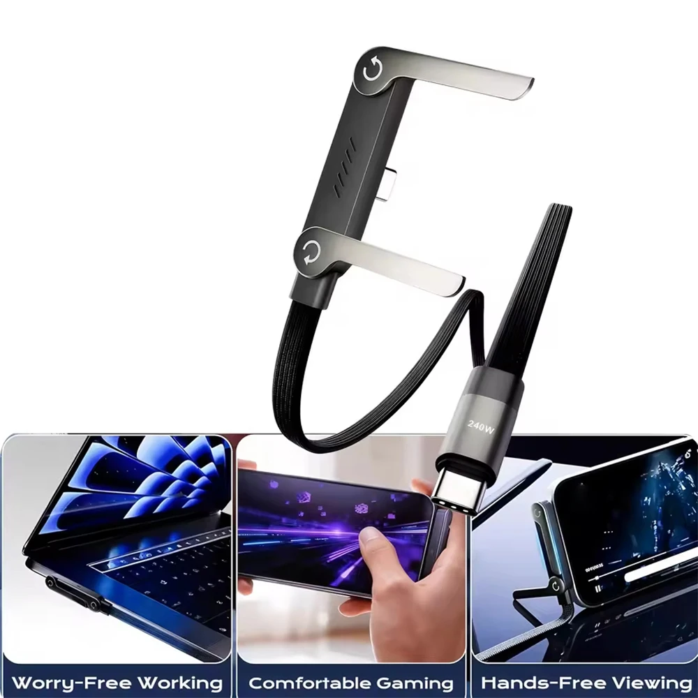 USB-C 2-in-1 Ladekabel 240 W mit faltbarem Handyständer – Bild 2