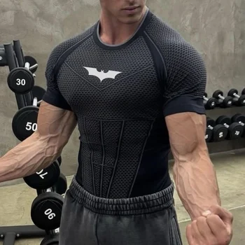 Herren-Kompressions-T-Shirt, schnell trocknend, schmale Passform, kurzärmelig, sportlich, für Fitnessstudio