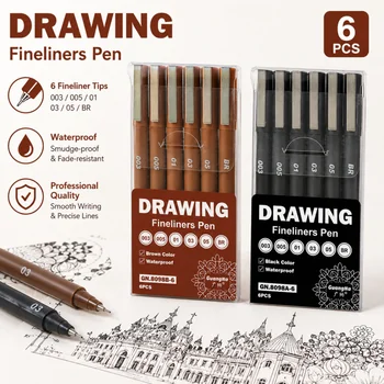 Fineliner-Stiftset, schwarze/braune Tintenstifte mit 0,03-0,5 mm Spitzen und Pinselspitze, wasserfest