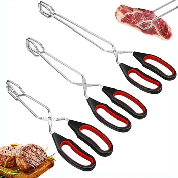 3 Größen Grill-Scherenzange, rutschfest, für gegrillte Lebensmittel, Brotzange, Metall, Grill-Backclip