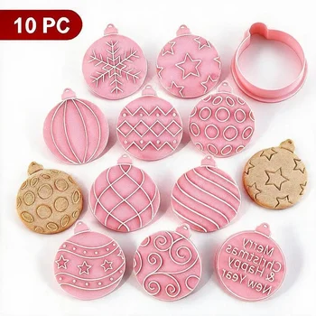 Weihnachts-Ausstechformen-Set mit 10 Stück, 3D-Weihnachtskugel-Ausstechstempel, Fondant-Keksformen