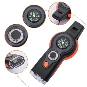 Notfall-Überlebenspfeife 7-in-1 mit LED-Licht, Kompass und Thermometer, Outdoor-Notfallset für Wandern
