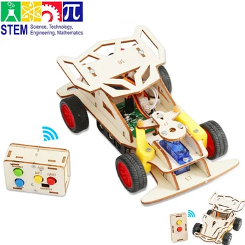 DIY Holz Fernbedienung Auto Mini Allradantrieb Rennwagen Wissenschaft Experiment Kits STEM Lernspielzeug