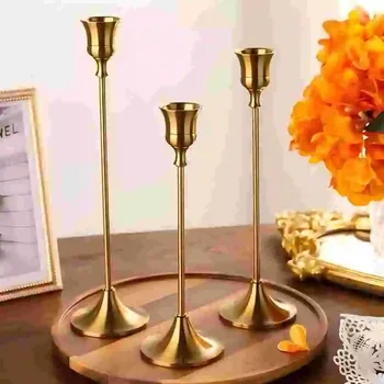 3er-Set Vintage-Tischkerzenhalter aus elegantem Metall und Aluminium, geeignet für Hochzeitstag, Heim