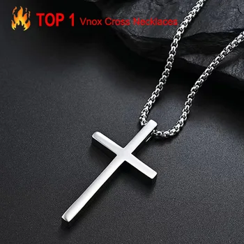 Vnox Kreuz-Halskette für Männer und Frauen, silberfarbenes, schlichtes Kreuz-Anhänger-Kragen