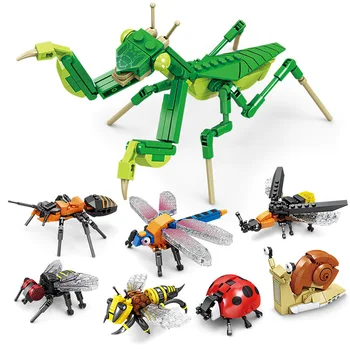 Kreative Bausteine Insekt Modell Biene Libelle Ant Mantis kinder Zusammengebaute Spielzeug Interessante Tier