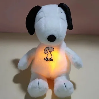 Baby Atmung Beruhigende Snoopy weißen hund Plüsch Puppe Schlafen Begleiter Musik und Licht Puppe Sensorischen