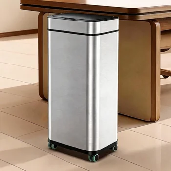 Große Abfalleimer, Doppel-Induktionstyp, 50 Liter, Edelstahl, intelligente Abfalleimer, Küchenmülleimer