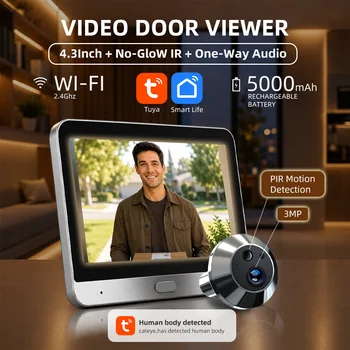 Tuya Smart 3MP 140° Weitwinkel Mini Digital Guckloch Eye Viewer WiFi IR PIR Erkennung Türklingel Tür Kamera