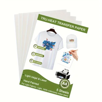 ESHANG Wärmeübertragungspapier zum Aufbügeln für T-Shirts (5 Blatt A4) Bedruckbares HTV-Wärmeübertragungsvinyl