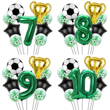 Fußball-Geburtstagsparty-Dekorationsset, Fußballballons und 32 Zoll große grüne Zahlenballons (9 Stück)