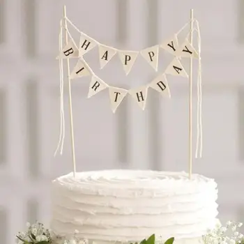 Geburtstag Kuchen Flagge Topper Backen Dekoration Werkzeuge Holz Gadgets Papier Dekor Glücklich Party
