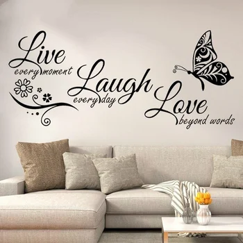 Live Laugh Love Schmetterling Blume Wandkunst Aufkleber Moderne Wandtattoos Zitate Vinyls Aufkleber
