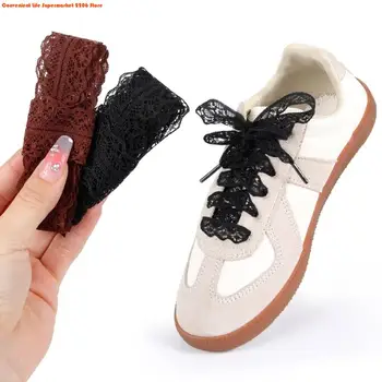 E06E 1 Paar Spitzen -Schnürsenkel für Frauen und Mädchen 3 breit flaches Design Shoestings Schnürsenkel