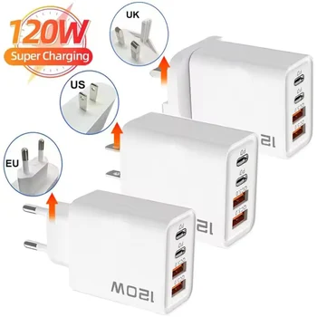 Schnelles USB-Typ-C-Ladegerät 120W 4-Port PD Quick Charge 3.0 für iPhone Samsung Xiaomi Huawei EU US UK