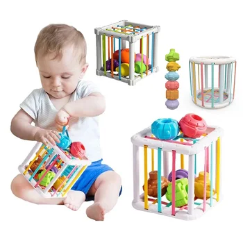 Baby Montessori Form Sortierer Würfel Regenbogen bunte Blöcke Sortier spiel Säugling kognitiven Griff Training