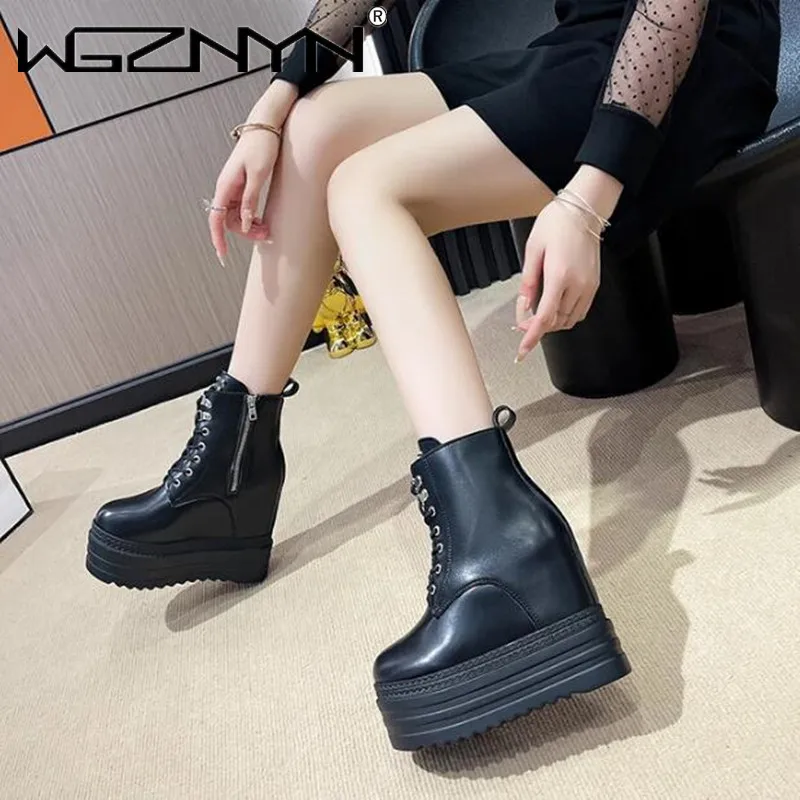 Marke Punk Stil Frauen 12CM Plattform Keile Stiefel Herbst – Bild 3