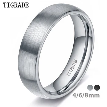 Tigrade 4/6/8mm Gebürstet Einfache Silber/Schwarz Farbe Titan Ring Männer Minimalistischen Hochzeit band