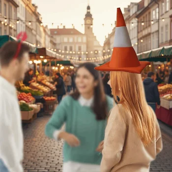 Karneval Faltbarer Verkehrskegel-Hut Verkleidungsmaskerade Bühnenhut Rollenspiel Bühnenauftritt