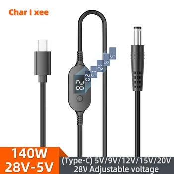 USB-C-auf-DC-Stromkabel, 140 W, Typ C auf 5 V, 9 V, 12 V, 15 V, 20 V, 28 V, einstellbares
